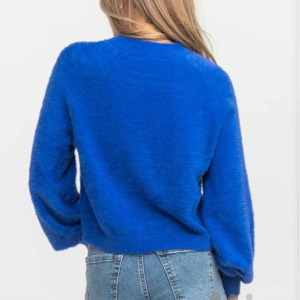 Southern Shirt Co Cropped Feather Knit Sweater - Dazzling Blue - Picture 2 of 9